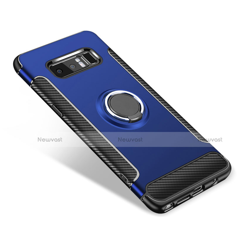 Silicone Matte Finish and Plastic Back Case with Finger Ring Stand A01 for Samsung Galaxy Note 8 Blue