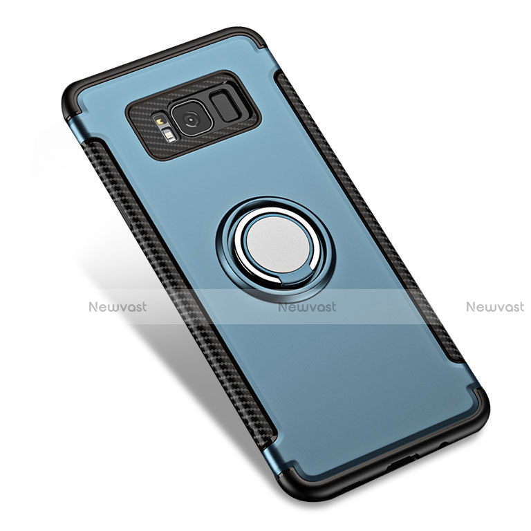 Silicone Matte Finish and Plastic Back Case with Finger Ring Stand A01 for Samsung Galaxy S8 Blue
