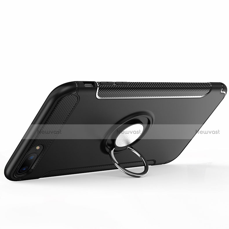 Silicone Matte Finish and Plastic Back Case with Finger Ring Stand A03 for Apple iPhone 8 Plus Black