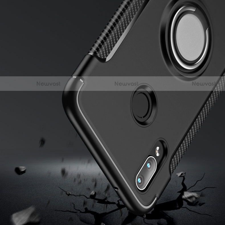 Silicone Matte Finish and Plastic Back Case with Finger Ring Stand for Huawei Nova 3e Black