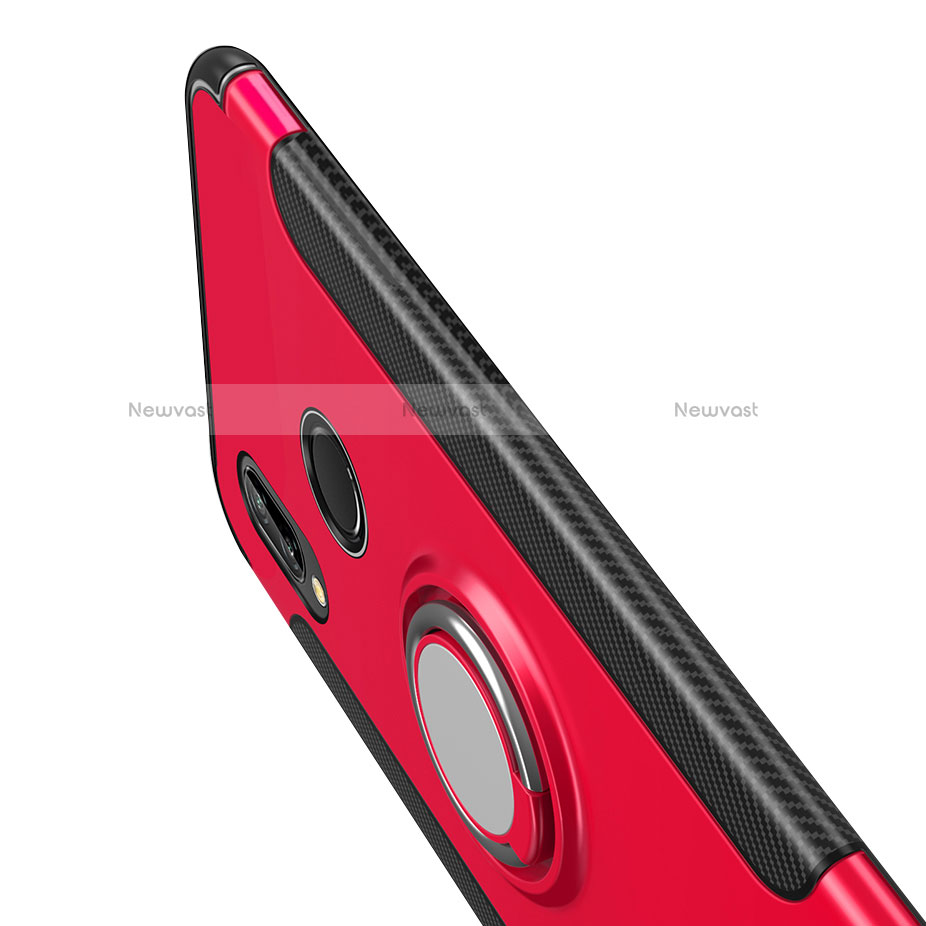 Silicone Matte Finish and Plastic Back Case with Finger Ring Stand for Huawei Nova 3i Red