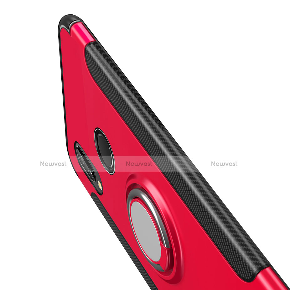 Silicone Matte Finish and Plastic Back Case with Finger Ring Stand for Huawei P Smart+ Plus Red