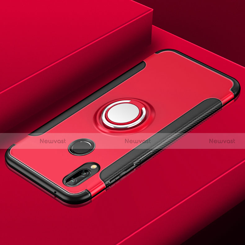 Silicone Matte Finish and Plastic Back Case with Finger Ring Stand for Huawei P Smart+ Plus Red