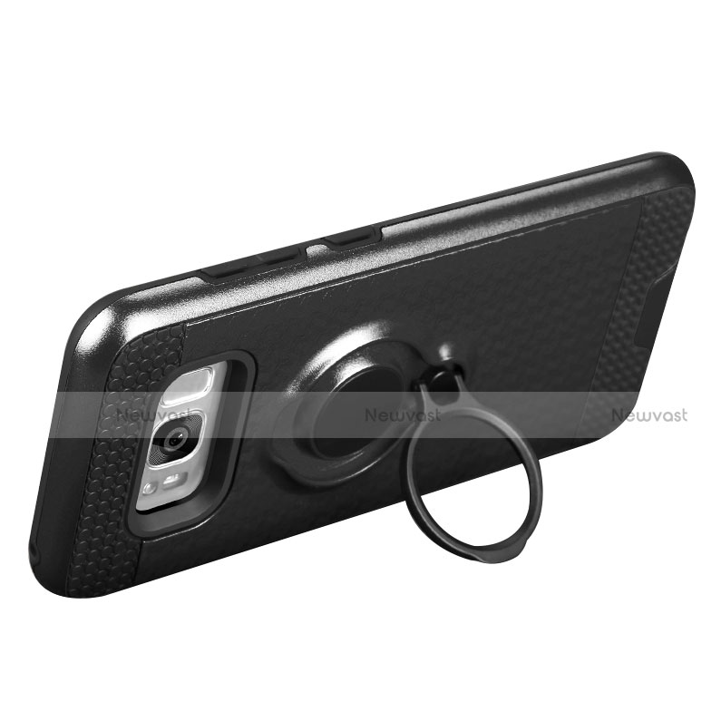 Silicone Matte Finish and Plastic Back Case with Finger Ring Stand for Samsung Galaxy S8 Black