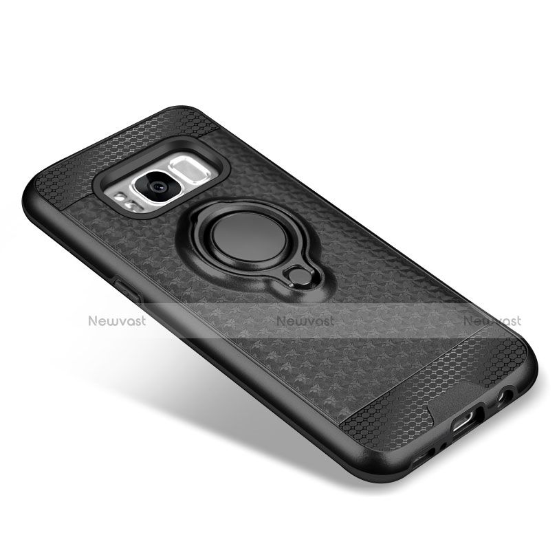 Silicone Matte Finish and Plastic Back Case with Finger Ring Stand for Samsung Galaxy S8 Plus Black