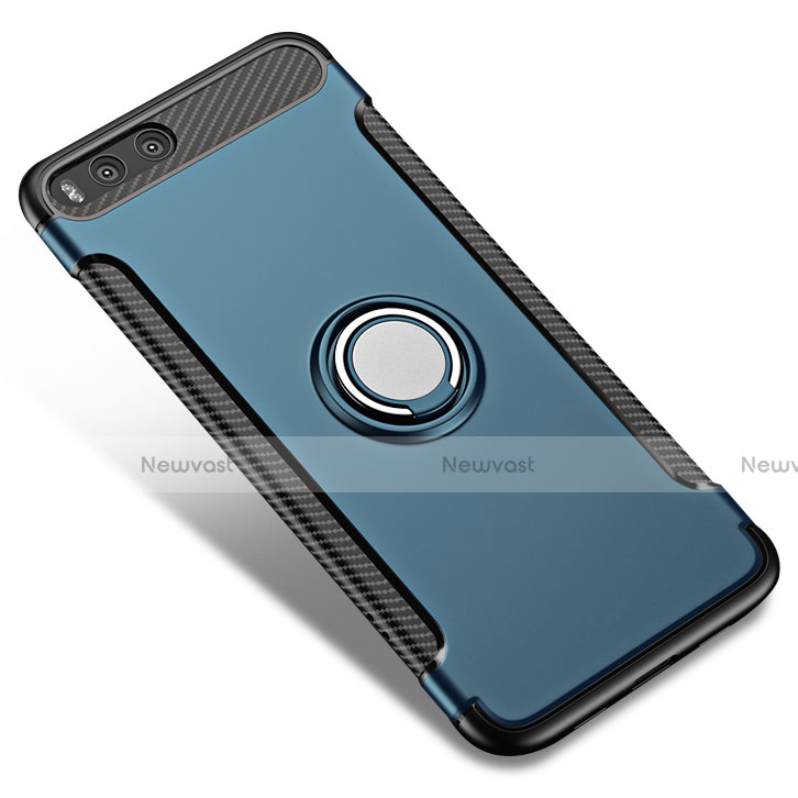 Silicone Matte Finish and Plastic Back Case with Finger Ring Stand for Xiaomi Mi 6 Blue
