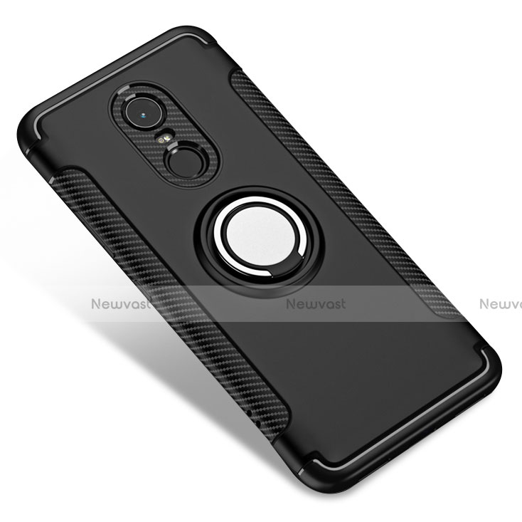 Silicone Matte Finish and Plastic Back Case with Finger Ring Stand for Xiaomi Redmi 5 Plus Black