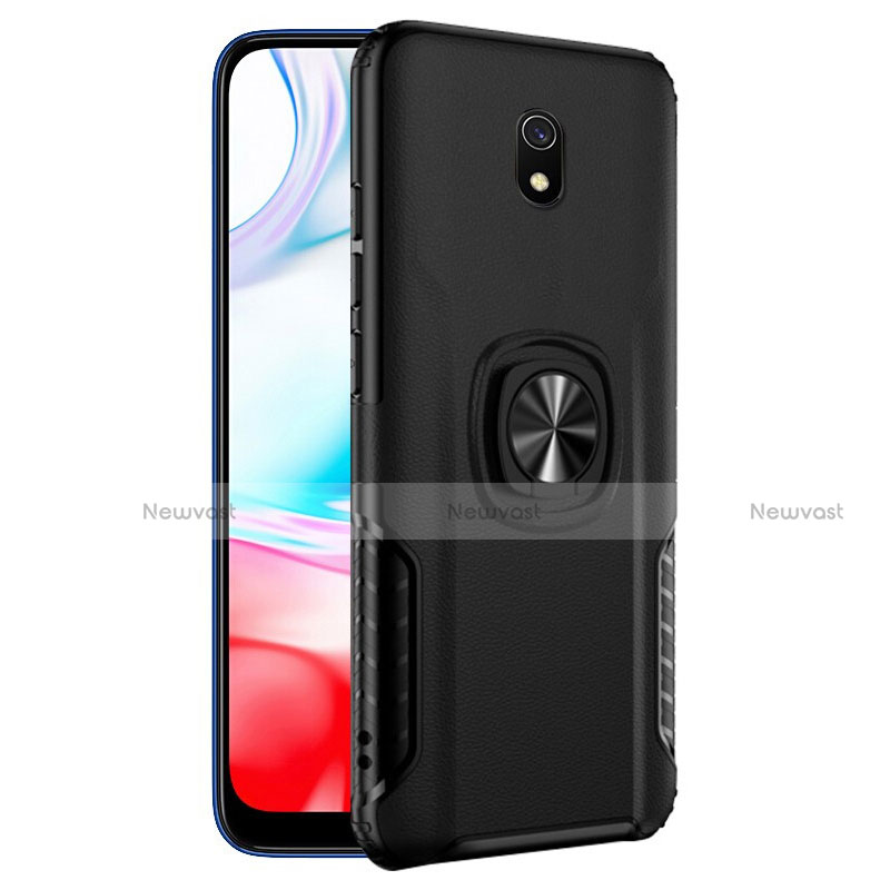 Silicone Matte Finish and Plastic Back Case with Finger Ring Stand for Xiaomi Redmi 8A Black