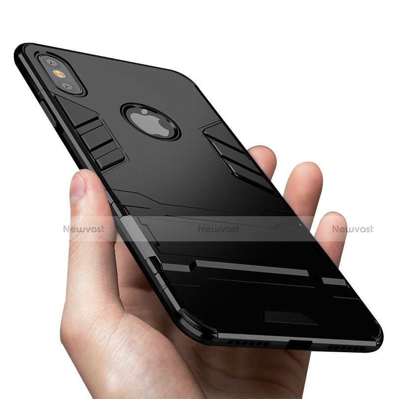 Silicone Matte Finish and Plastic Back Case with Stand for Apple iPhone Xs Black