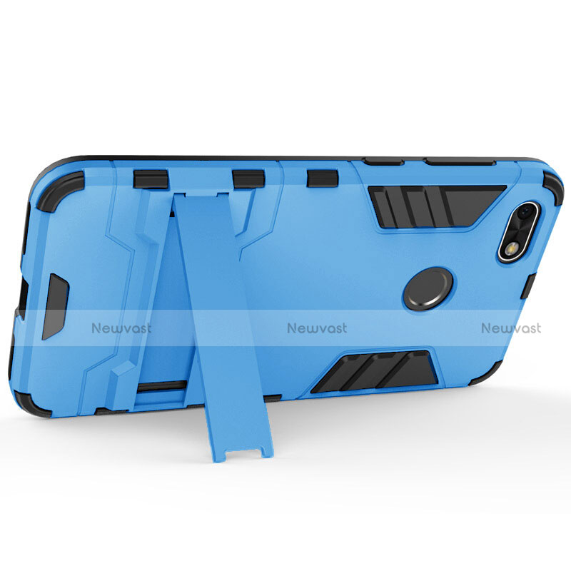 Silicone Matte Finish and Plastic Back Case with Stand for Huawei Enjoy 7 Blue