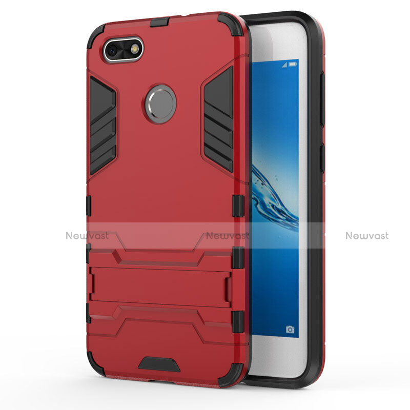 Silicone Matte Finish and Plastic Back Case with Stand for Huawei Enjoy 7 Red