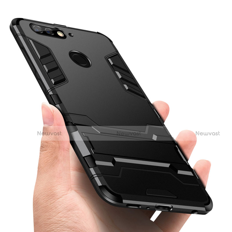 Silicone Matte Finish and Plastic Back Case with Stand for Huawei Enjoy 8 Black