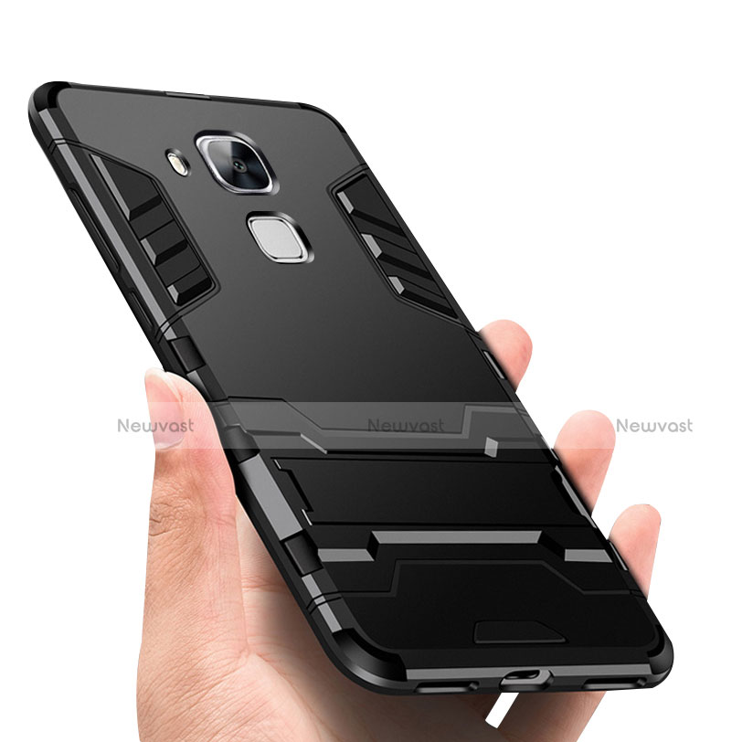 Silicone Matte Finish and Plastic Back Case with Stand for Huawei G9 Plus Black