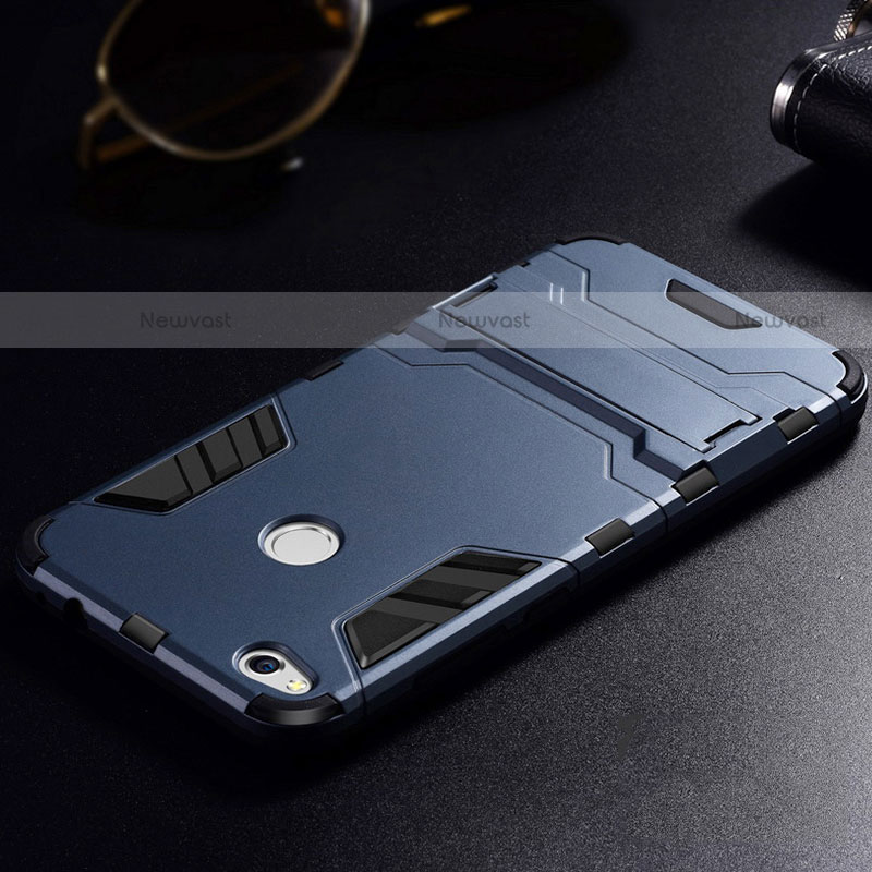 Silicone Matte Finish and Plastic Back Case with Stand for Huawei Honor 8 Lite Blue