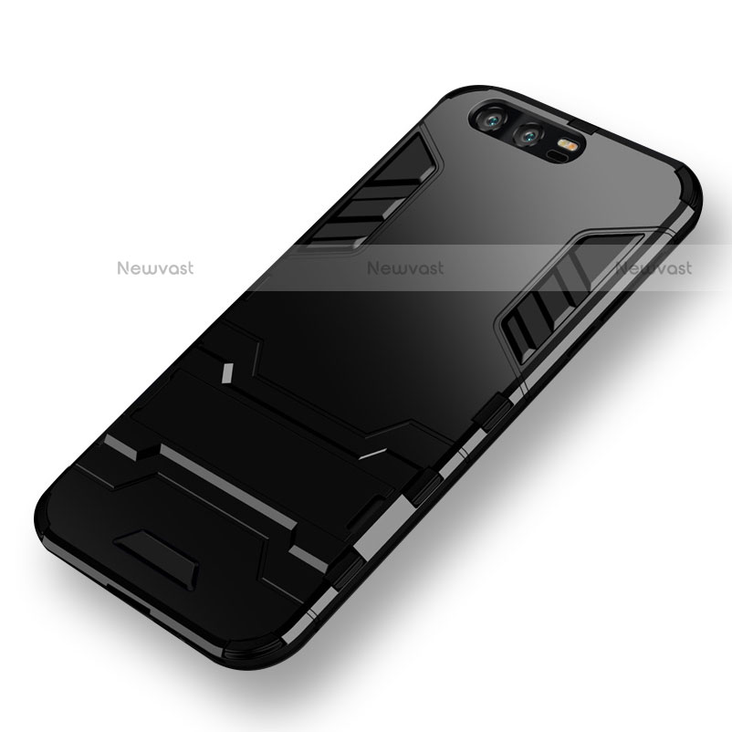 Silicone Matte Finish and Plastic Back Case with Stand for Huawei Honor 9 Black