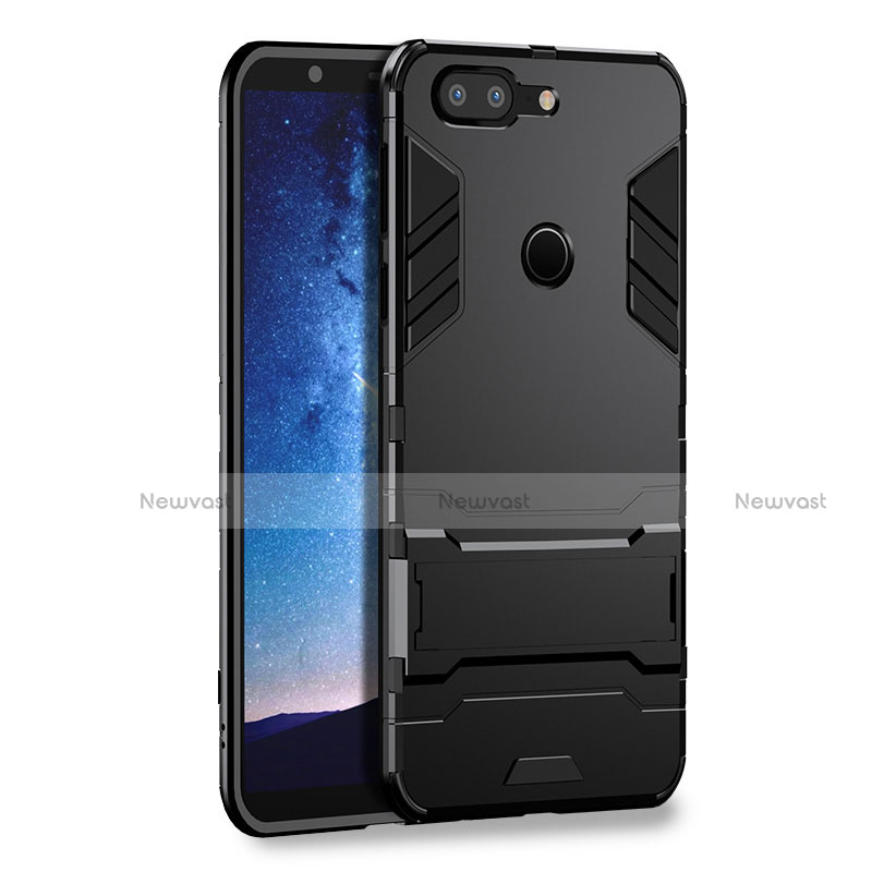Silicone Matte Finish and Plastic Back Case with Stand for Huawei Honor 9 Lite Black