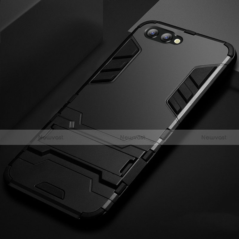 Silicone Matte Finish and Plastic Back Case with Stand for Huawei Honor V10 Black