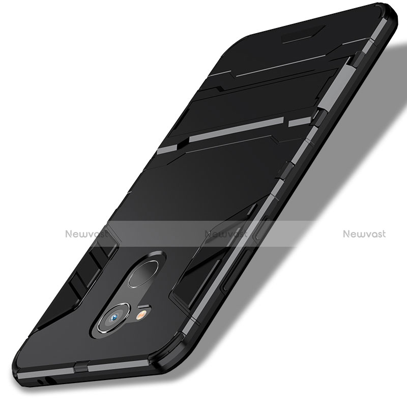 Silicone Matte Finish and Plastic Back Case with Stand for Huawei Honor V9 Play Black