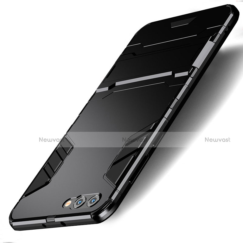 Silicone Matte Finish and Plastic Back Case with Stand for Huawei Honor View 10 Black