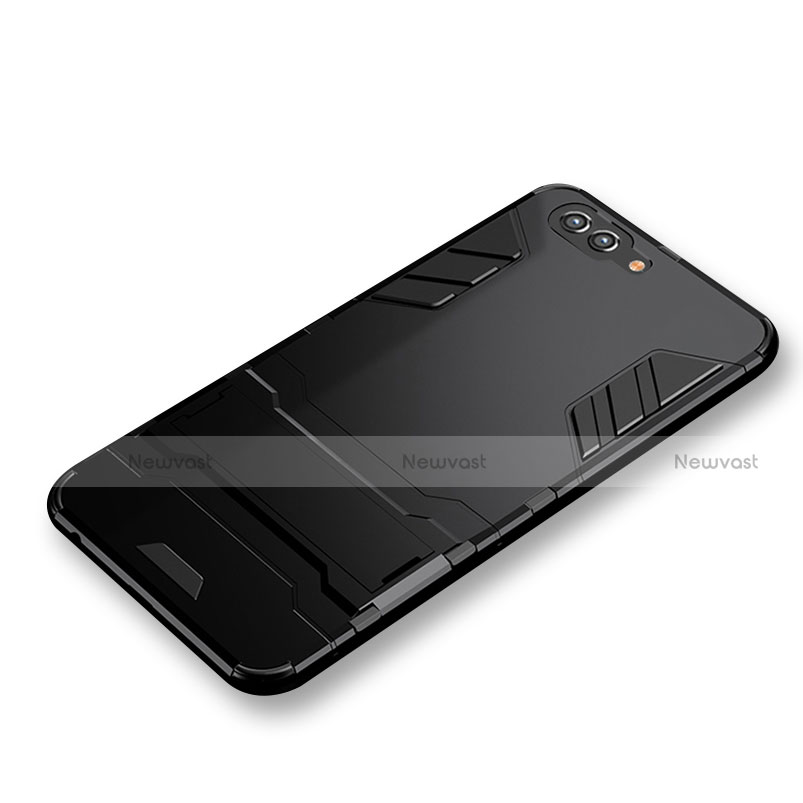 Silicone Matte Finish and Plastic Back Case with Stand for Huawei Honor View 10 Black