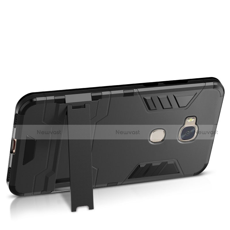 Silicone Matte Finish and Plastic Back Case with Stand for Huawei Honor X5 Black