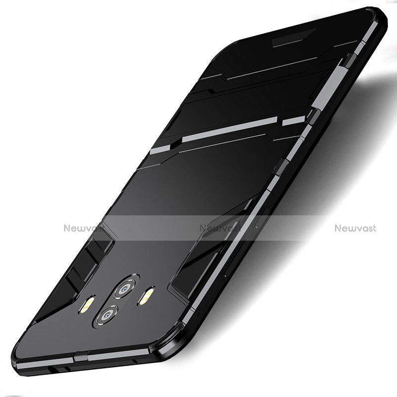Silicone Matte Finish and Plastic Back Case with Stand for Huawei Mate 10 Black
