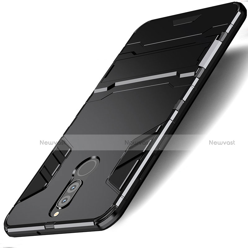 Silicone Matte Finish and Plastic Back Case with Stand for Huawei Mate 10 Lite Black
