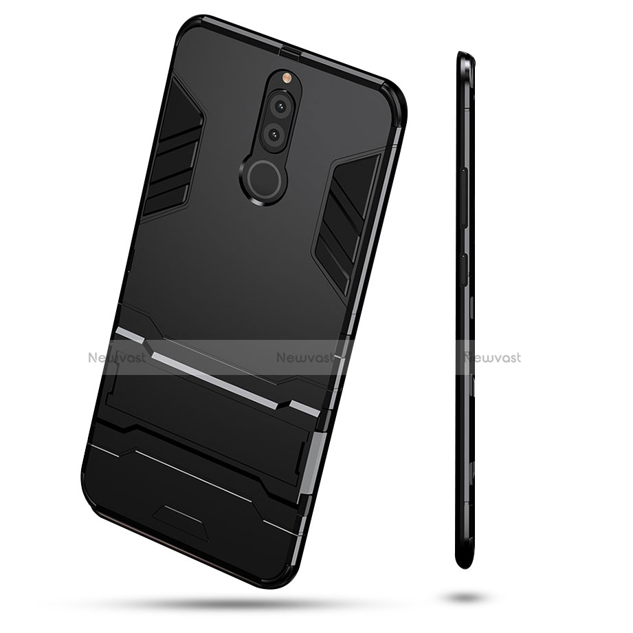 Silicone Matte Finish and Plastic Back Case with Stand for Huawei Mate 10 Lite Black