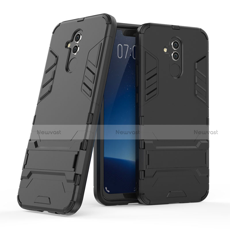 Silicone Matte Finish and Plastic Back Case with Stand for Huawei Mate 20 Lite Black