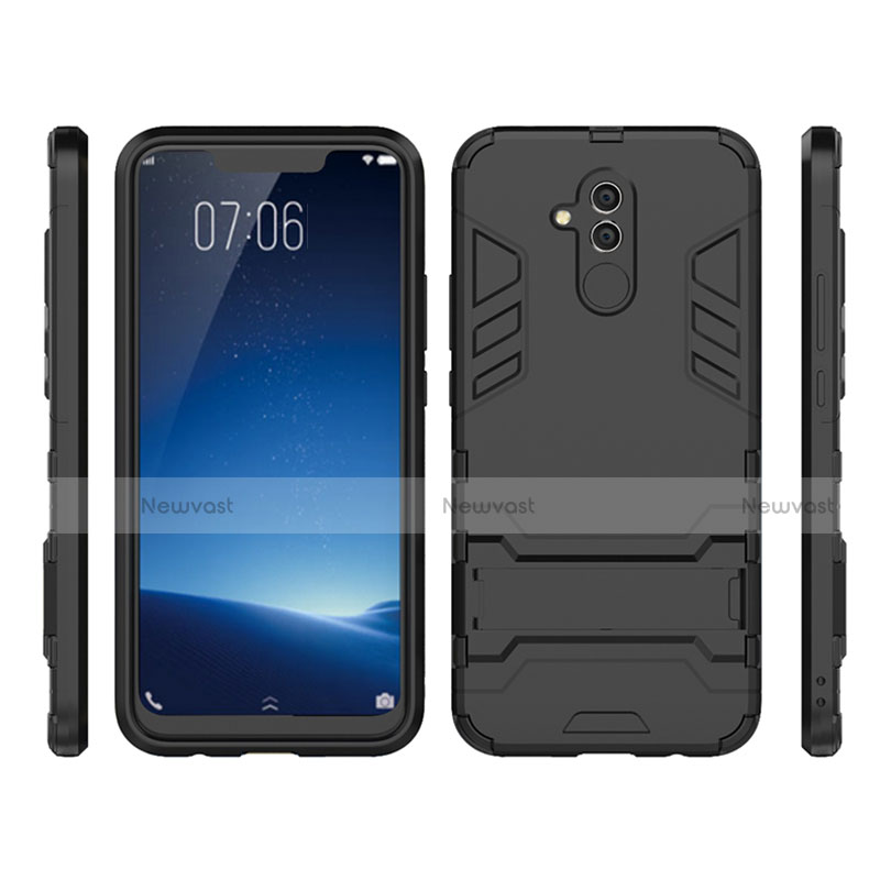 Silicone Matte Finish and Plastic Back Case with Stand for Huawei Mate 20 Lite Black