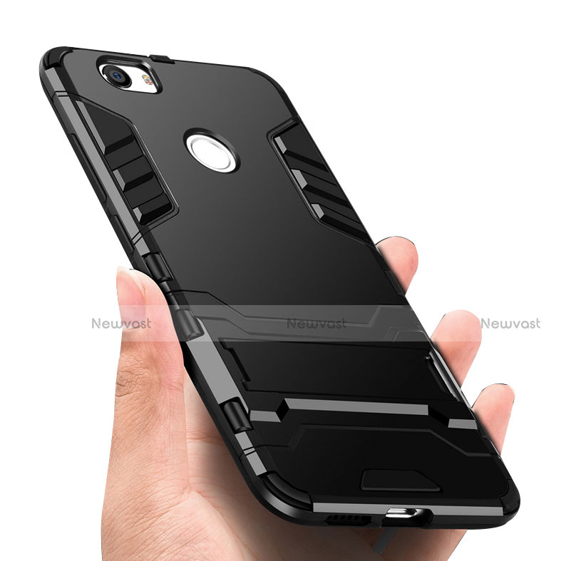 Silicone Matte Finish and Plastic Back Case with Stand for Huawei Nova Black