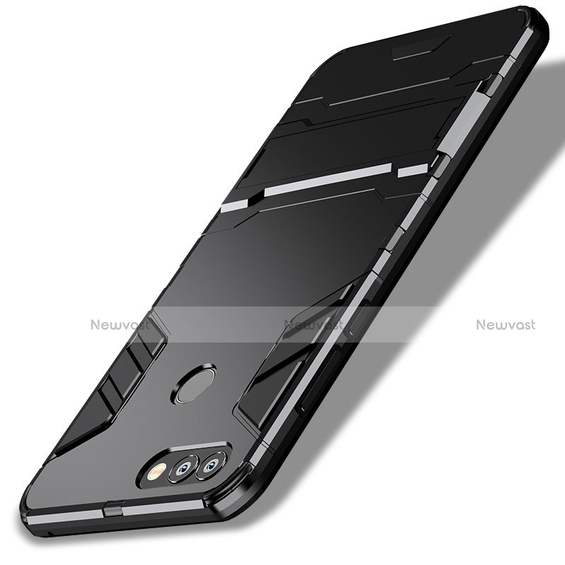 Silicone Matte Finish and Plastic Back Case with Stand for Huawei P Smart Black