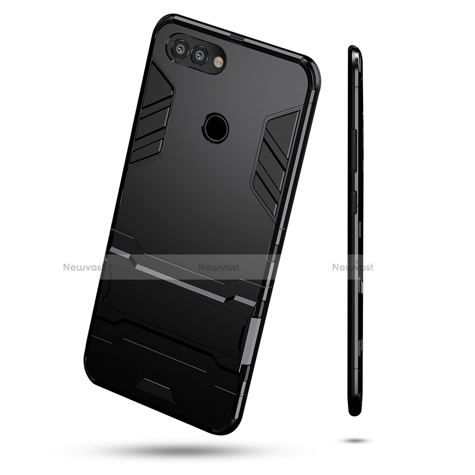 Silicone Matte Finish and Plastic Back Case with Stand for Huawei P Smart Black