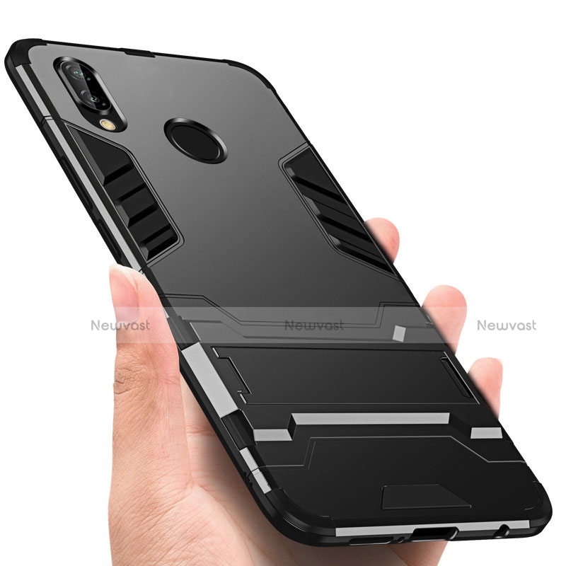 Silicone Matte Finish and Plastic Back Case with Stand for Huawei P Smart+ Plus Black