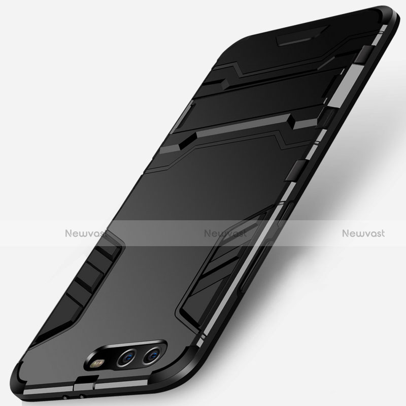 Silicone Matte Finish and Plastic Back Case with Stand for Huawei P10 Plus Black