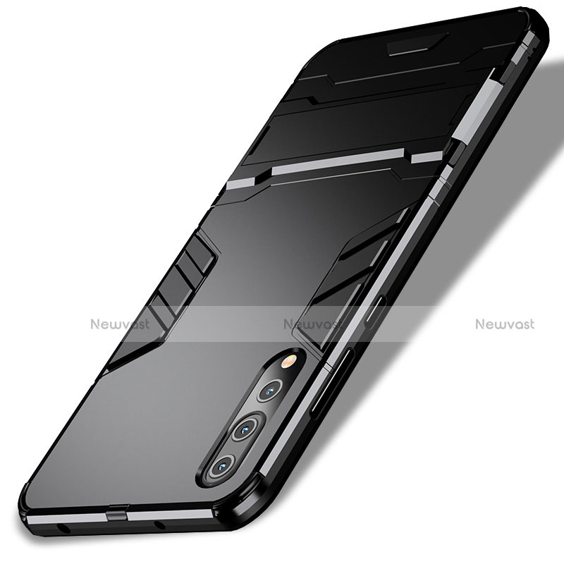 Silicone Matte Finish and Plastic Back Case with Stand for Huawei P20 Pro Black
