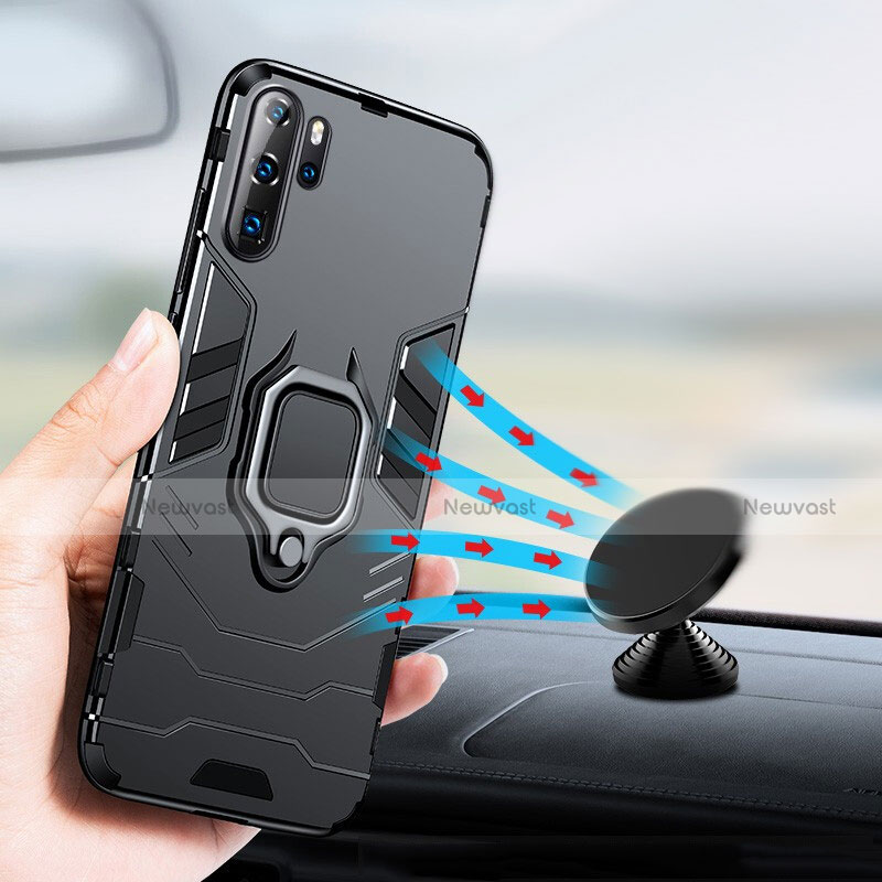 Silicone Matte Finish and Plastic Back Case with Stand for Huawei P30 Pro New Edition Black