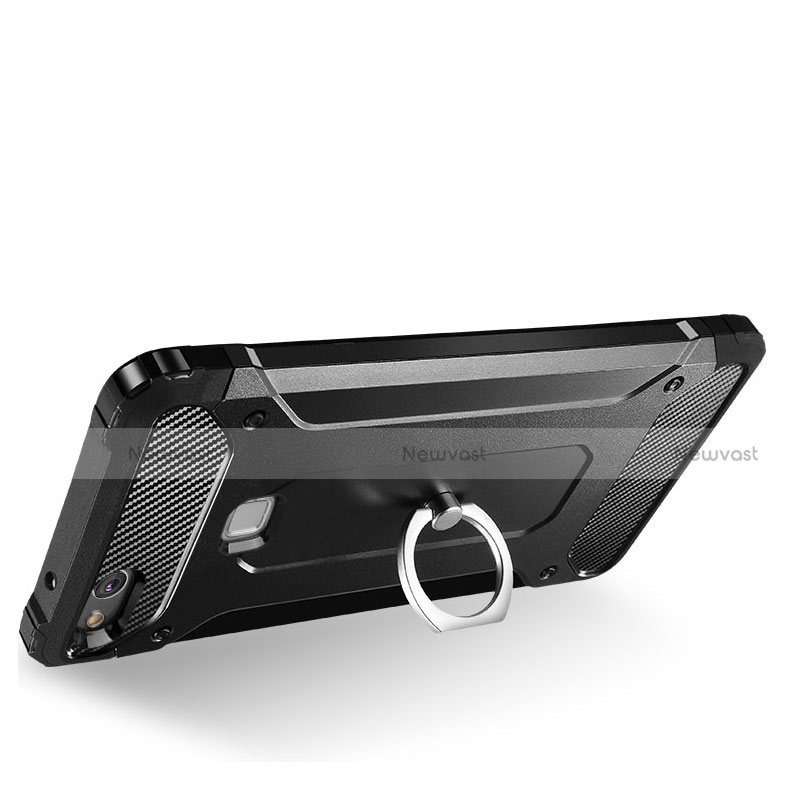 Silicone Matte Finish and Plastic Back Case with Stand for Huawei P9 Lite (2017) Black