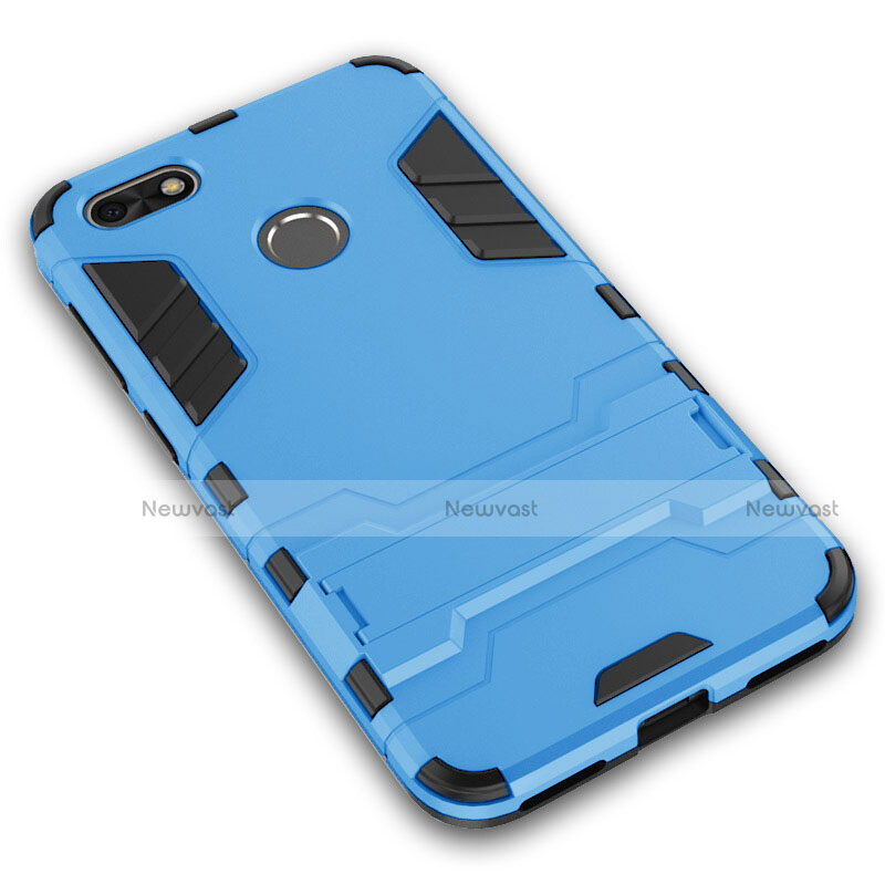 Silicone Matte Finish and Plastic Back Case with Stand for Huawei P9 Lite Mini Blue