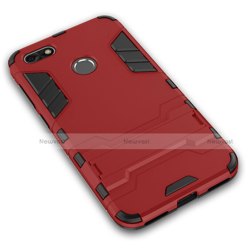 Silicone Matte Finish and Plastic Back Case with Stand for Huawei P9 Lite Mini Red