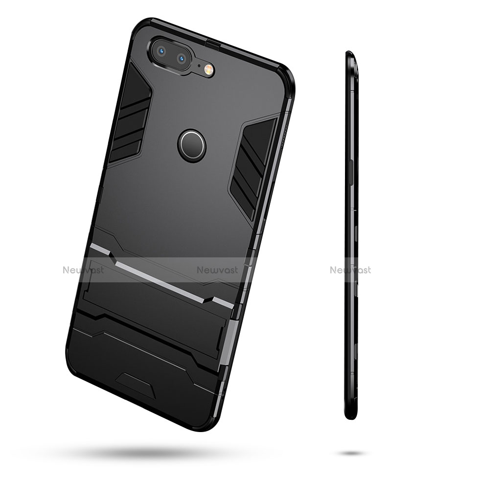 Silicone Matte Finish and Plastic Back Case with Stand for OnePlus 5T A5010 Black