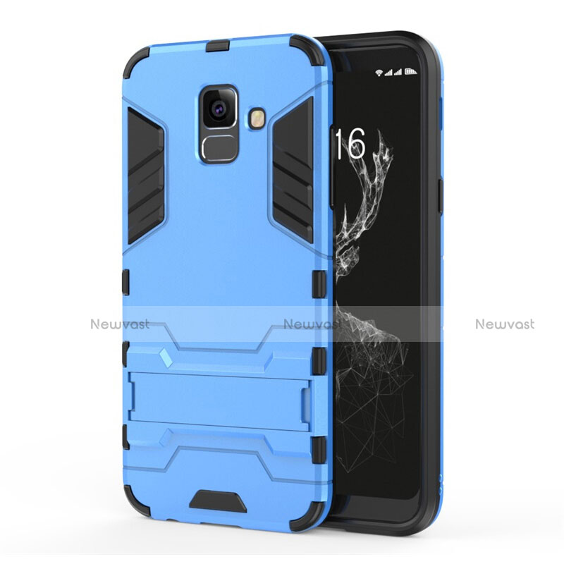 Silicone Matte Finish and Plastic Back Case with Stand for Samsung Galaxy A6 (2018) Dual SIM Blue