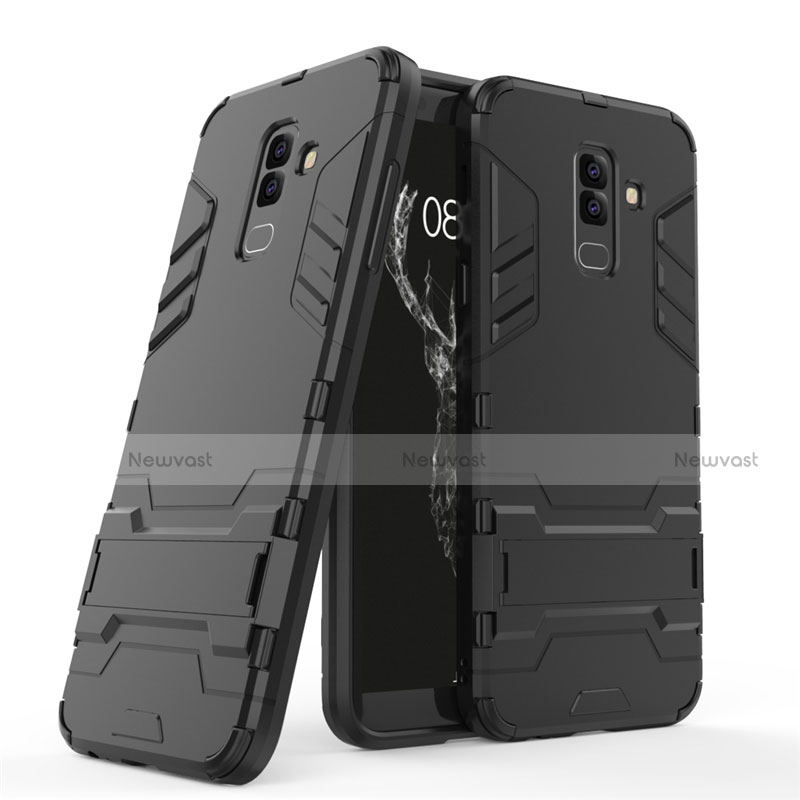 Silicone Matte Finish and Plastic Back Case with Stand for Samsung Galaxy A6 Plus (2018) Black