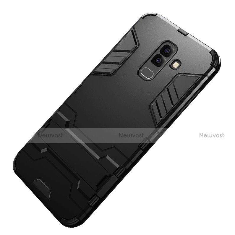 Silicone Matte Finish and Plastic Back Case with Stand for Samsung Galaxy A6 Plus (2018) Black