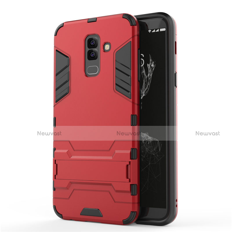 Silicone Matte Finish and Plastic Back Case with Stand for Samsung Galaxy A6 Plus Red