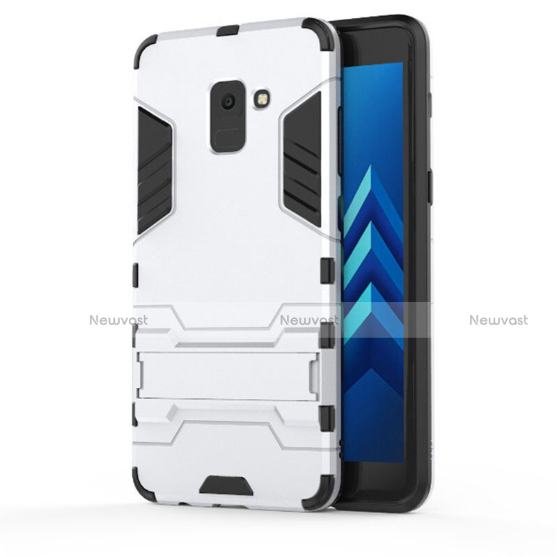 Silicone Matte Finish and Plastic Back Case with Stand for Samsung Galaxy A8+ A8 Plus (2018) A730F White