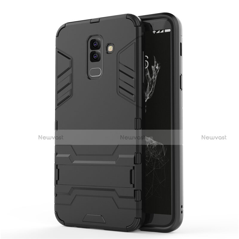 Silicone Matte Finish and Plastic Back Case with Stand for Samsung Galaxy A9 Star Lite Black