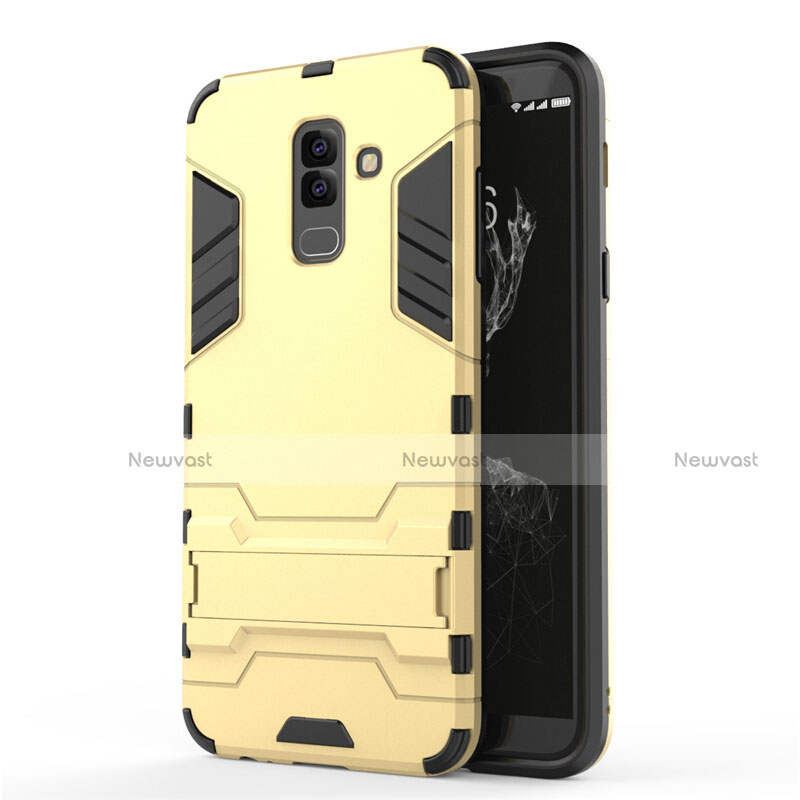 Silicone Matte Finish and Plastic Back Case with Stand for Samsung Galaxy A9 Star Lite Gold