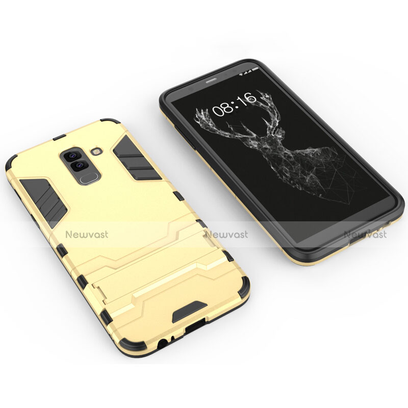 Silicone Matte Finish and Plastic Back Case with Stand for Samsung Galaxy A9 Star Lite Gold
