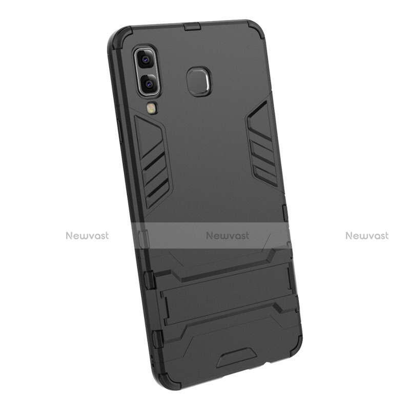 Silicone Matte Finish and Plastic Back Case with Stand for Samsung Galaxy A9 Star SM-G8850 Black